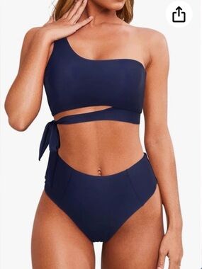 NWOT Generic One Shoulder High Waisted Bikini Tie High Cut Two Piece Swimsuits